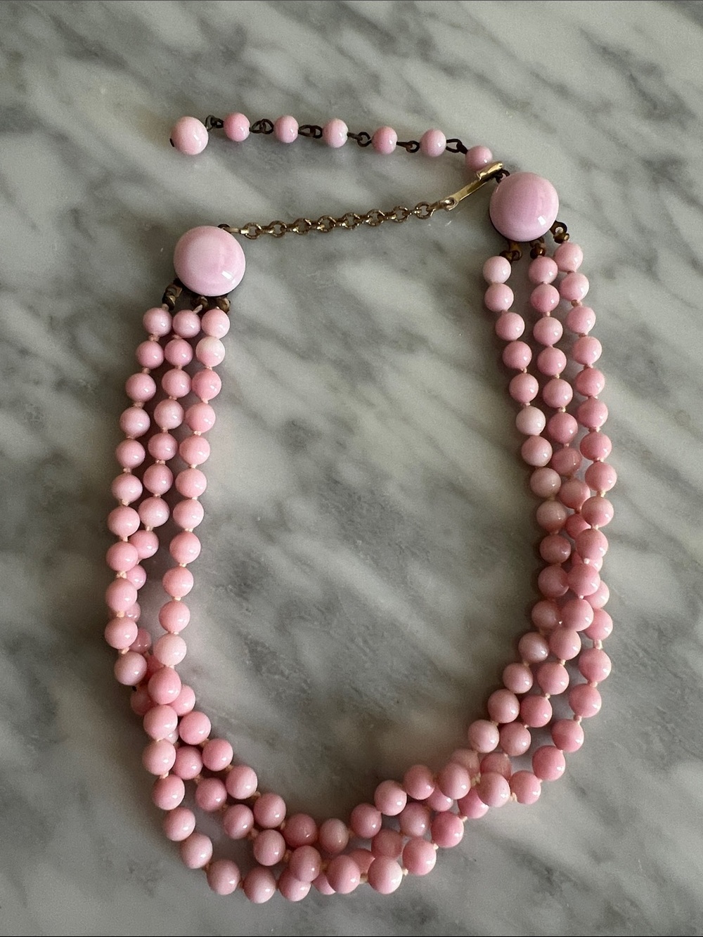 Vintage Pink Multi-Strand Glass Beaded Choker Necklace